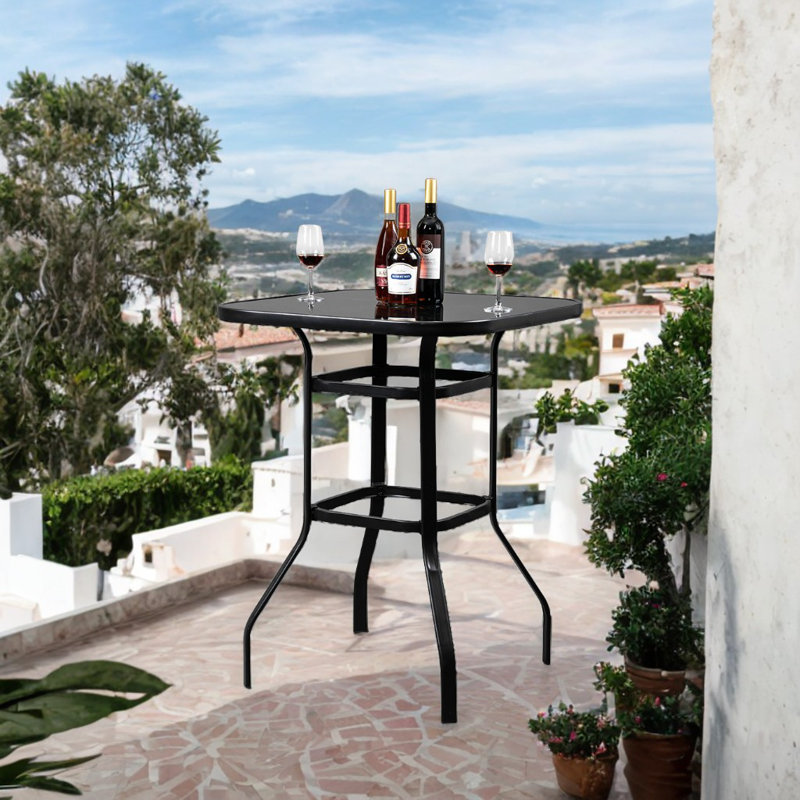 Haydn Square Glass Outdoor Bar Table, Black