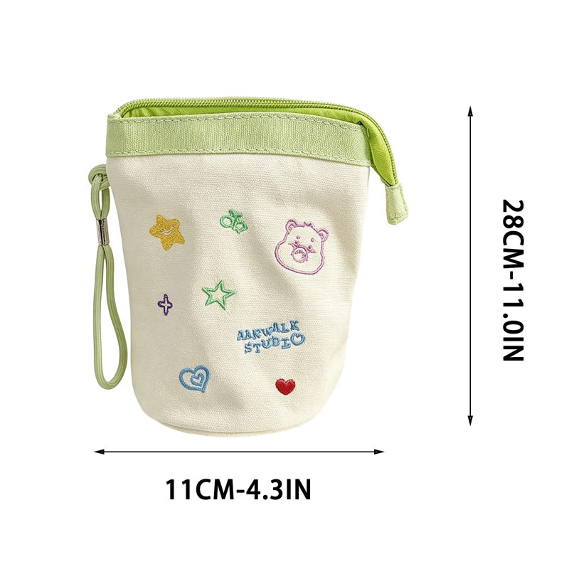 Trousse à crayons cylindrique pliable grande capacité, Blanc