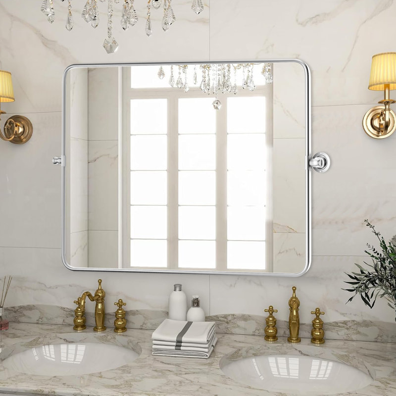 Miroir mural, Horizontale, 30 po x 40 po, Argent argent