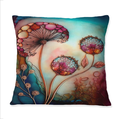 Magenta Retro Flowers - Floral Printed Throw Pillow
