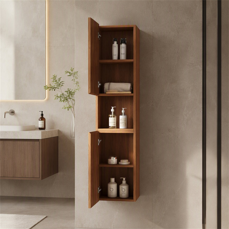 Armoire de rangement murale étroite de 59 pouces de hauteur avec portes et tablettes, idéale pour les petits espaces dans les salles de bain, les salons et les buanderies