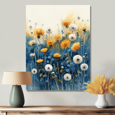 Jaune et bleu, jardin de vie, pissenlit - Pissenlit, art mural