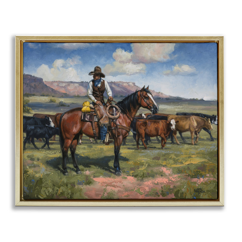 Art mural sur toile flottante Cowboy, H 17 po x l 21 po, Cadre flottant métallique doré