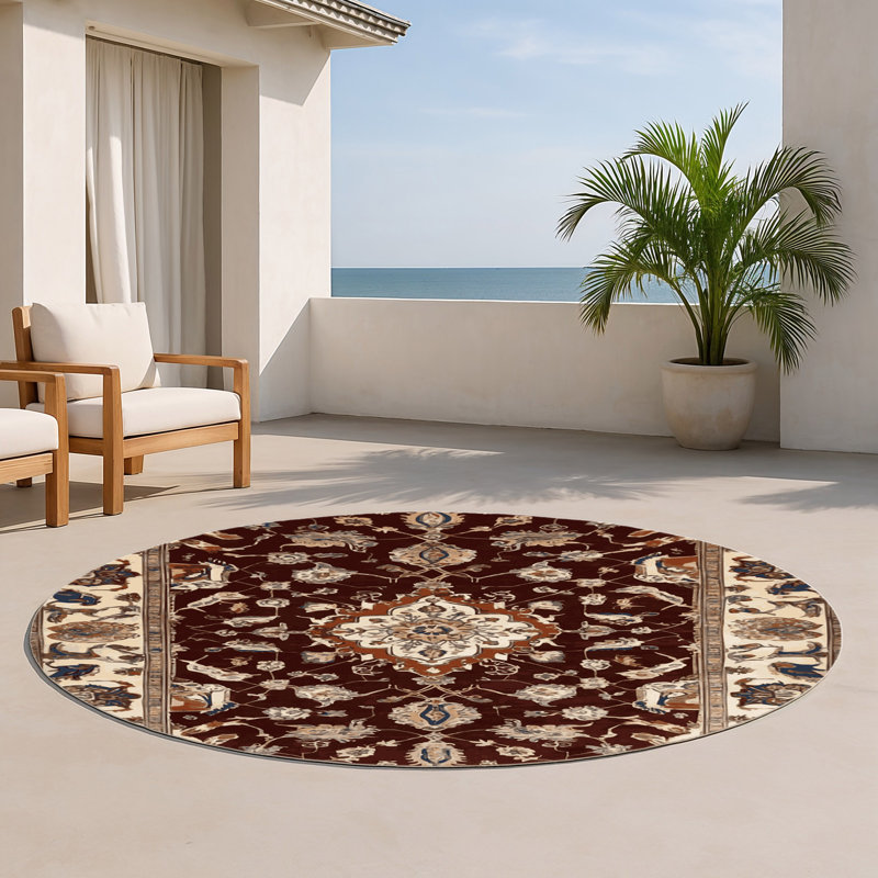 Tapis d'intérieur et d'extérieur brun Persian, Rond 5 pi