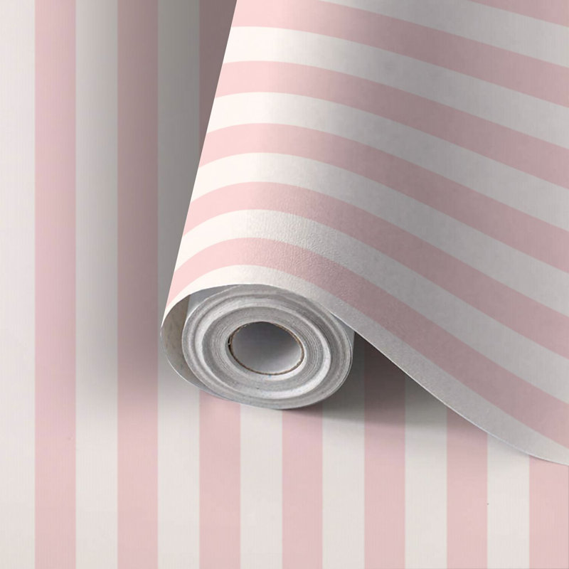 Papier peint auto-adhésif à rayures verticales rose pâle et autocollant 17,7 po x 118 po (45 x 300 cm), 117.6" L x 22.8" W