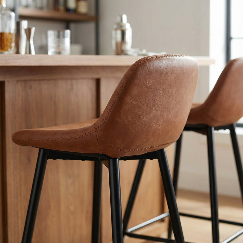 Iraiz Upholstered Counter Stool with Metal Frame, Brown 