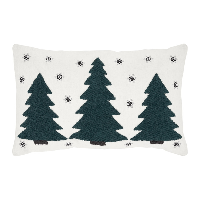 Pine Grove Plaid Embroidered Cotton Reversible Throw Pillow