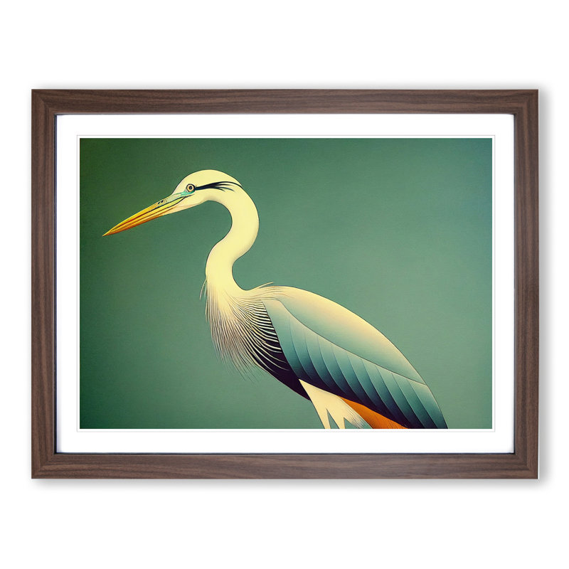 Unreal Heron Bird - Framed Print, 46cm H x 64cm W x 2cm D, Walnut