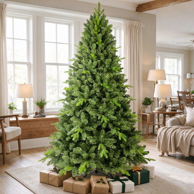 Sapin de Noël artificiel non illuminé de 2,4 m (8 pi) avec branches mixtes en PE/PVC, structure articulée en 4 parties et pied en métal durable