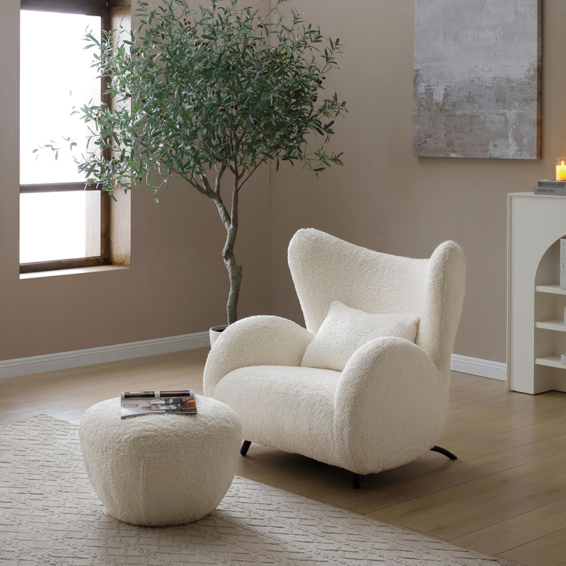 Fauteuil moderne blanc assorti, à oreilles pour décorateur de salon, assise confortable à dossier haut, revêtement facile à nettoyer 2p et coin lecture idéal dans l'espace, structure robuste