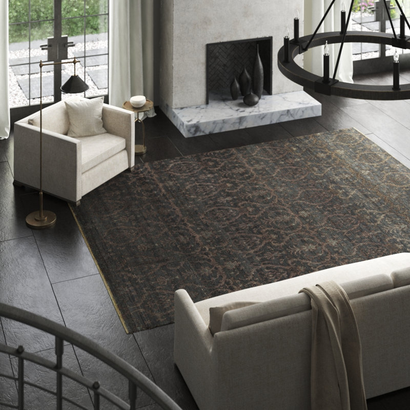 Cotton Abstract Area Rug in Dark Gray