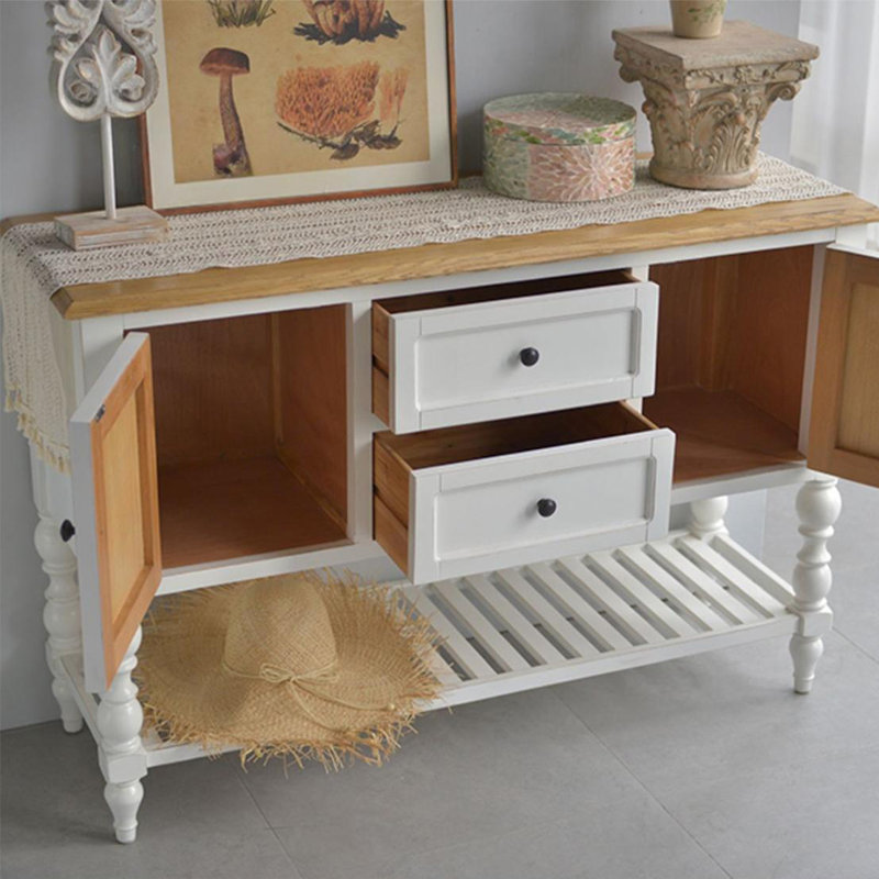 Console multifonctionnelle de style champêtre, Blanc, H 35,43 po x l 52,76 po x P 17,72 po