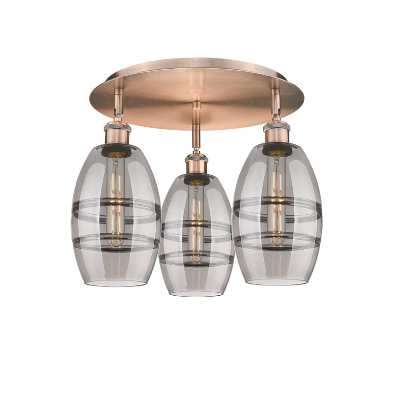 Plafonnier encastré Dundrod, Cuivre antique, H 9,13 po x l 17,63 po x P 17,63 po, Gris fumée clair