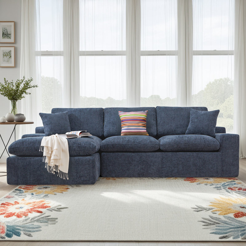 Canapé modulaire en L en chenille Boneless, Chenille bleu