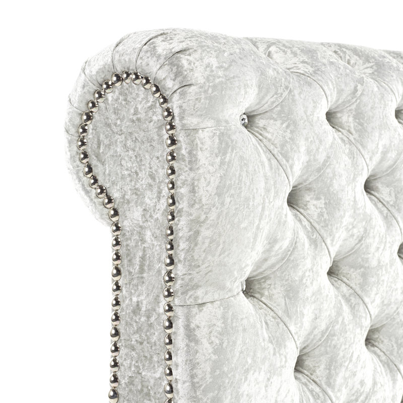 Joel Upholstered Bed, Double (4'6), Bling Silver