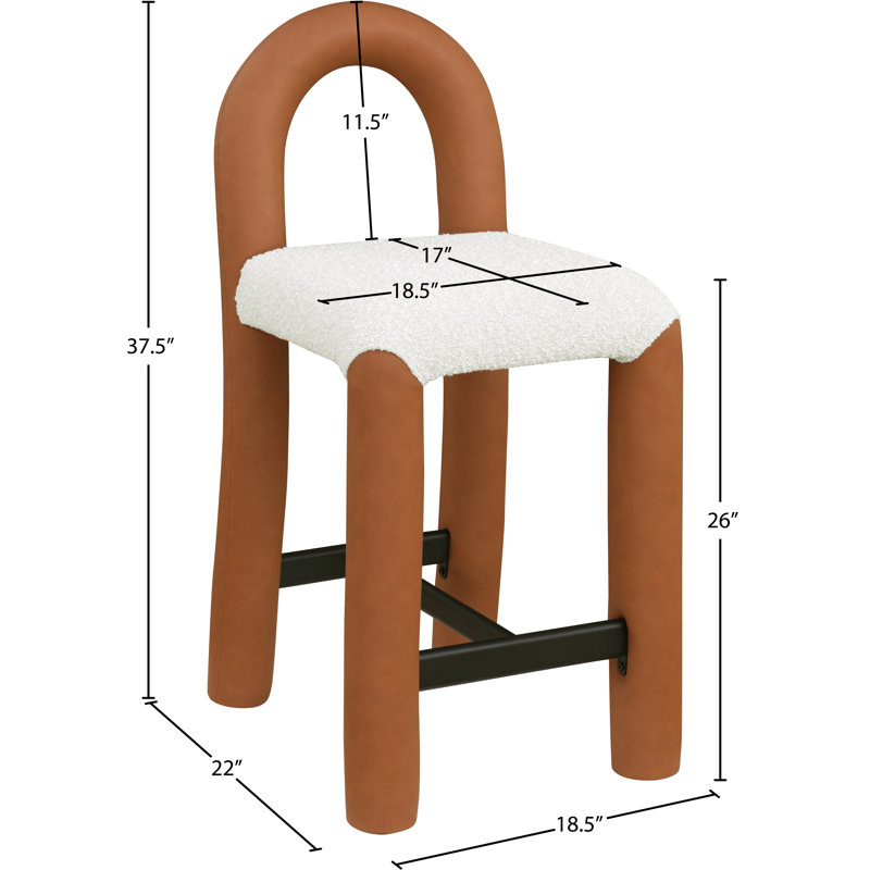 Amari Stool, Vegan Leather & Boucle Fabric, Cognac