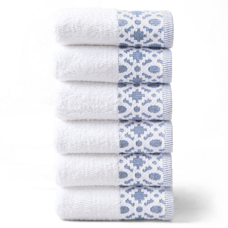 Shalyssa Turkish Cotton Midweight Hand Towel, White/Denim Blue