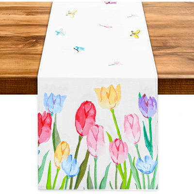Tulip & Butterfly Table Runner - Multi-Color - Spring & Easter Home Decoration
