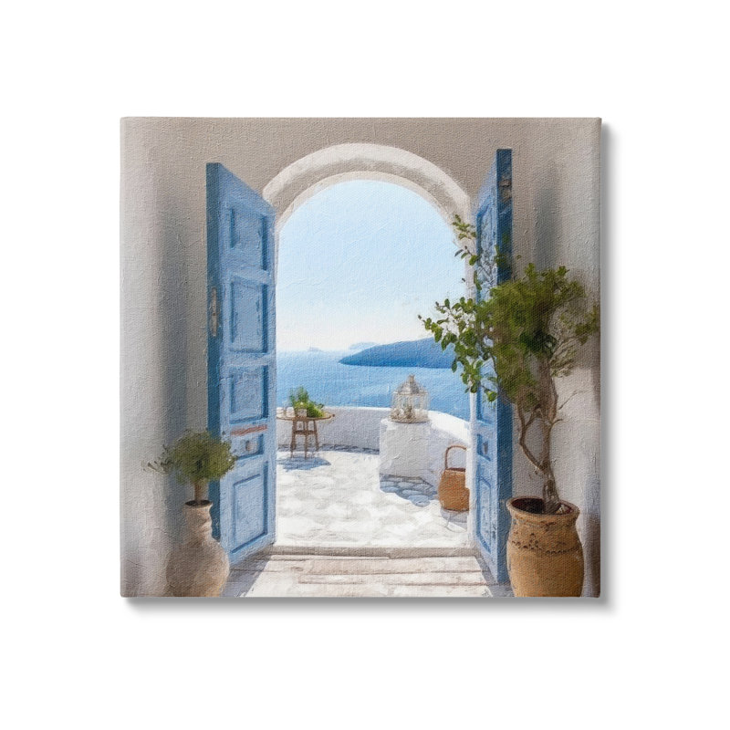 "Blue Greek Door Scenery", art mural par LSR Design Studio, H 24 po x l 24 po x P 1,5 po