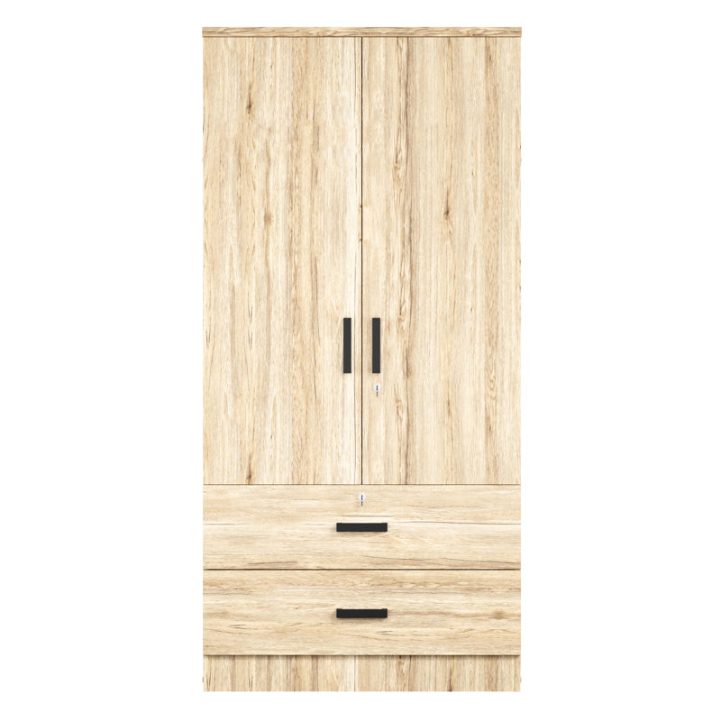 Garde-robe 2 portes, 2 tiroirs Kohdyn, P 20 po, Chêne naturel
