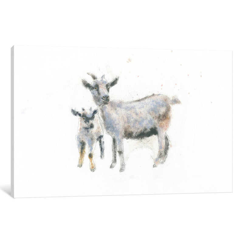 «Goat and Kid», impression sur toile tendue, H 18 po x l 26 po x P 1,5 po, Toile tendue, Pas de tapis