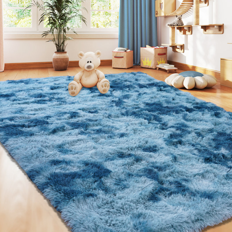 Super Soft Tie-Dyed PeacockBlue Rug 6x9 ft, Oversized Living Room Rug, Thick Pile Rug, Fluffy Tufted Room Rug For Room Bedroom Large Cozy Fuzzy Rug Room Home Decor Aesthetic Soft Non Slip Rug Decor Aesthetic, Christmas Decor, Halloween Decor