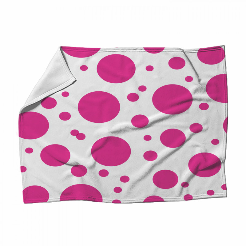 Polka Dots Fleece Throw Blanket - Pattern Throws for Sofas or Beds, 80" L x 68" W, Pink Polka Dots