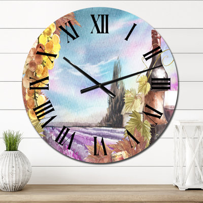 Bottles and Leaves of Grapes A Lavender Field II - Country Wall Clock