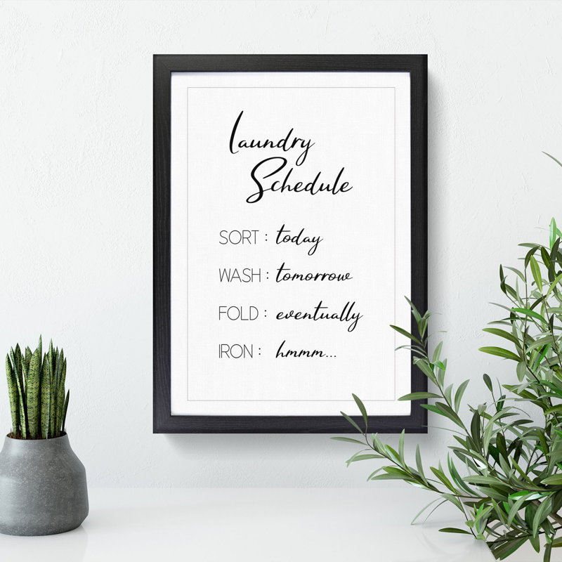 Laundry Schedule - Framed Print, 36cm H x 27cm W x 2cm D, Black Framed
