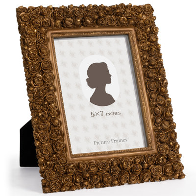 5X7 Rose Picture Frame For Wall And Tabletop, Handcrafted Resin Photo Frame With Vintage Floral Design, Perfect For Bridal Shower, Home Décor, Or Gift Giving