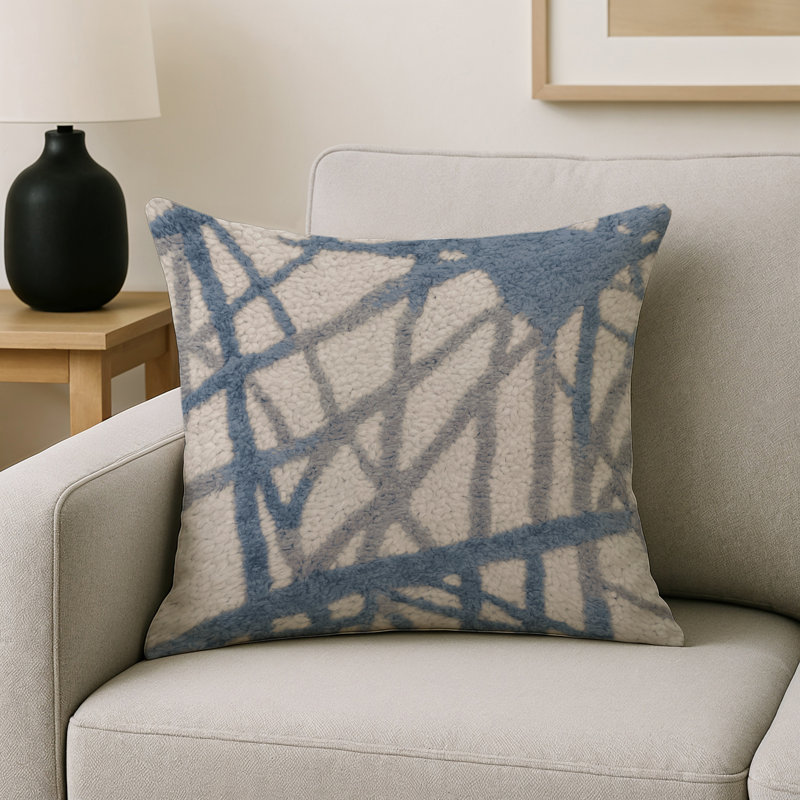 Coussin décoratif intérieur et extérieur Modern, Blue/Ivory/Navy Abstract 1, Carré 16 po