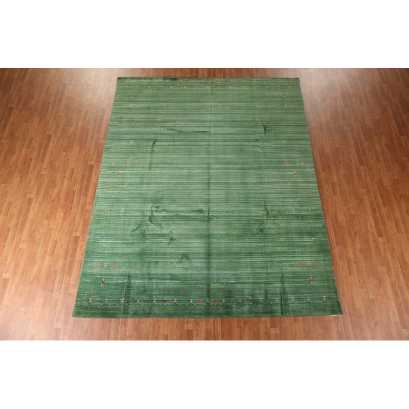 Tapis oriental rayé vert Gabbeh 9 x 11