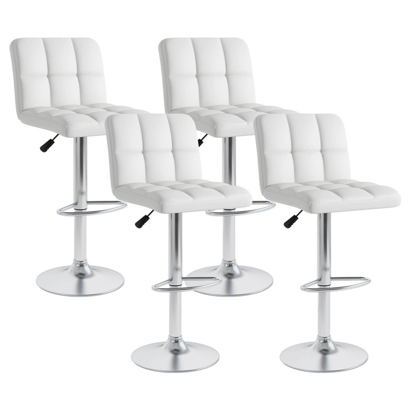 Flavienne Swivel Bar Stools Set Of 4 With Heavy-Duty Metal Base & Footrest Back, White, 4