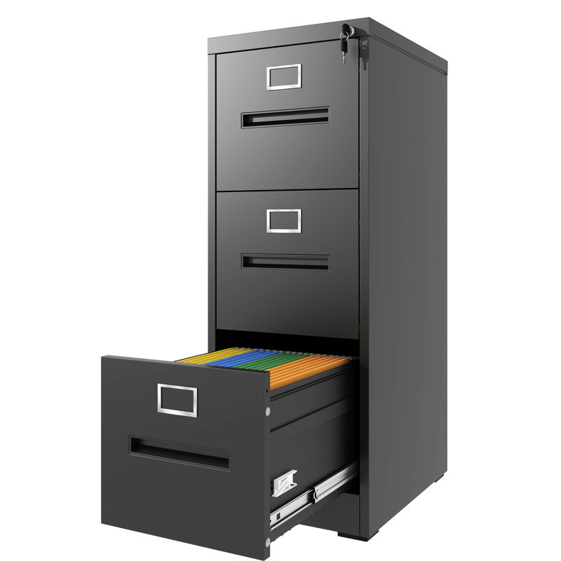 3 Drawer Vertical File Cabinet With Lock, A4 Legal/Letter Size, , Smooth Surface Construction, Black