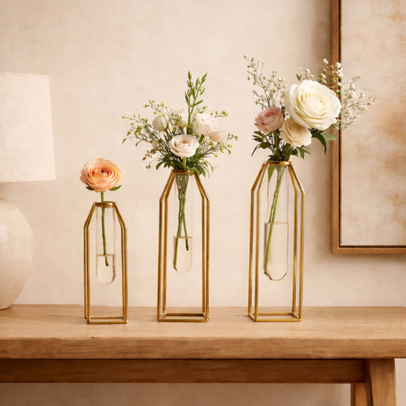 Ensemble de 3 vases de table en acier inoxydable doré