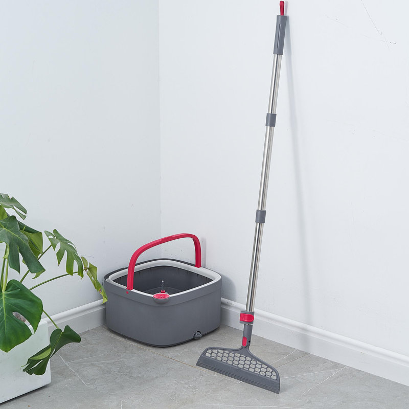 TrueClean Gray Microfiber Spin Mop & Bucket System with Silicone Sweeper