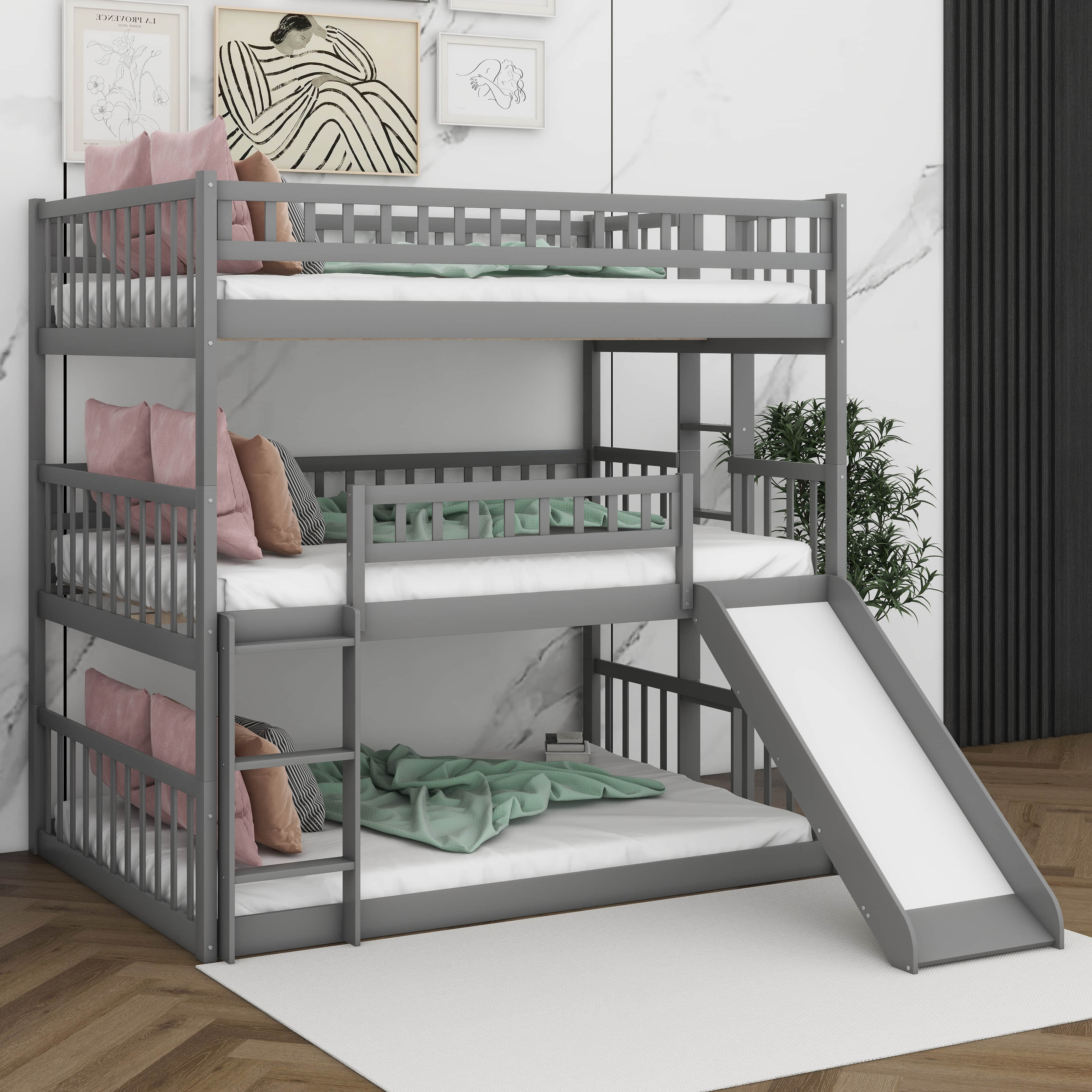 Harriet Bee Full-Over-Full-Over-Full Triple Bed With Built-In Ladder