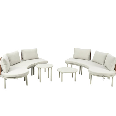 8 - Piece Patio , Half Moon Outdoor Sectional, 2 High Low Round Coffee Tables, Pe , Tempered Glass, 6 Removable And Washable Cushions, For Backyard, Poolside, Comfortable Seating Experience, Frame