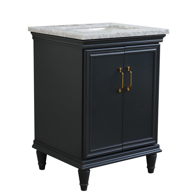 Ilfracombe 25'' Single Bathroom Vanity with Top, Dark Gray, White Carrara Marble