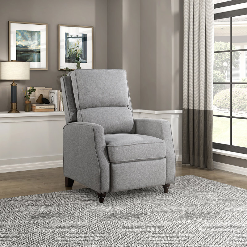 Dazzlyn 29.5" Traditional Textured Fabric Push Back Recliner with Solid Wood Feet, Compact Design & Foam Over Coils, Gray
