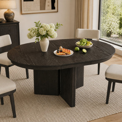 Table de salle à manger ovale extensible Vonnie 42"-58" avec pied central, table de cuisine moderne de style campagnard avec pieds réglables