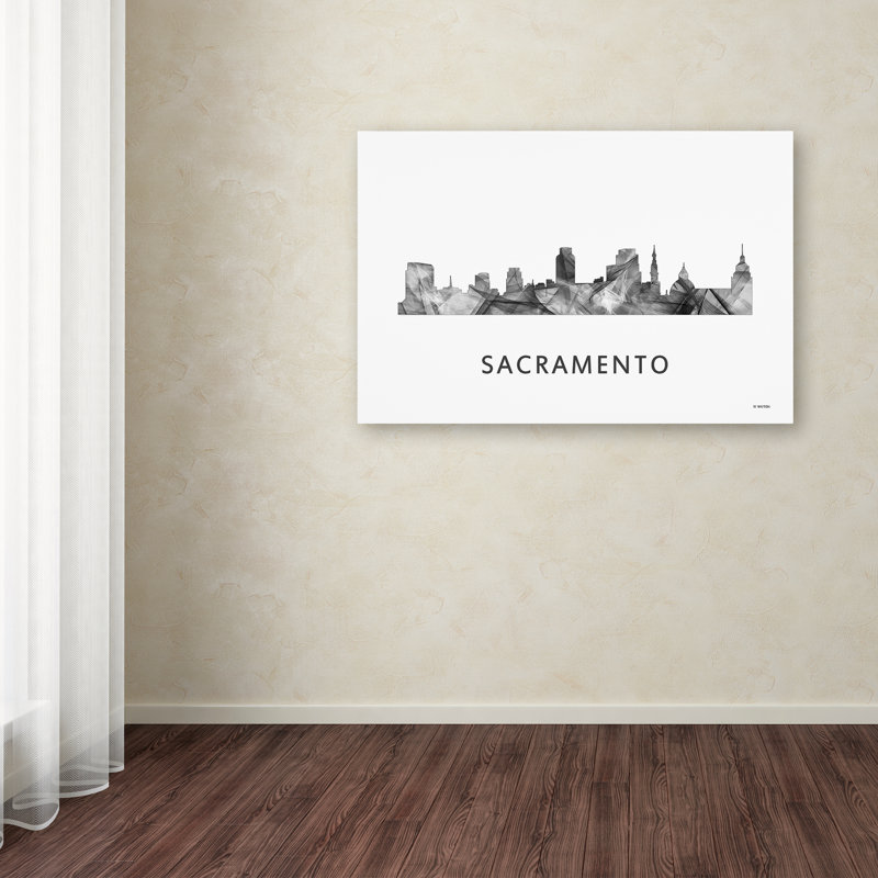 «Sacramento California Skyline WB-BW» par Marlene Watson, impression sur toile tendue, H 12 po x l 19 po x P 2 po