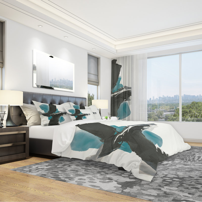 Ensemble de housse de couette moderne et contemporain Geometric Black and Teal IV - Microfibre polyester