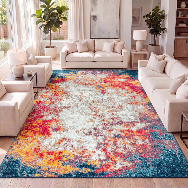 Tapis crème / bleu Lasley Contemporary, Rectangle 4pi x 6 pi