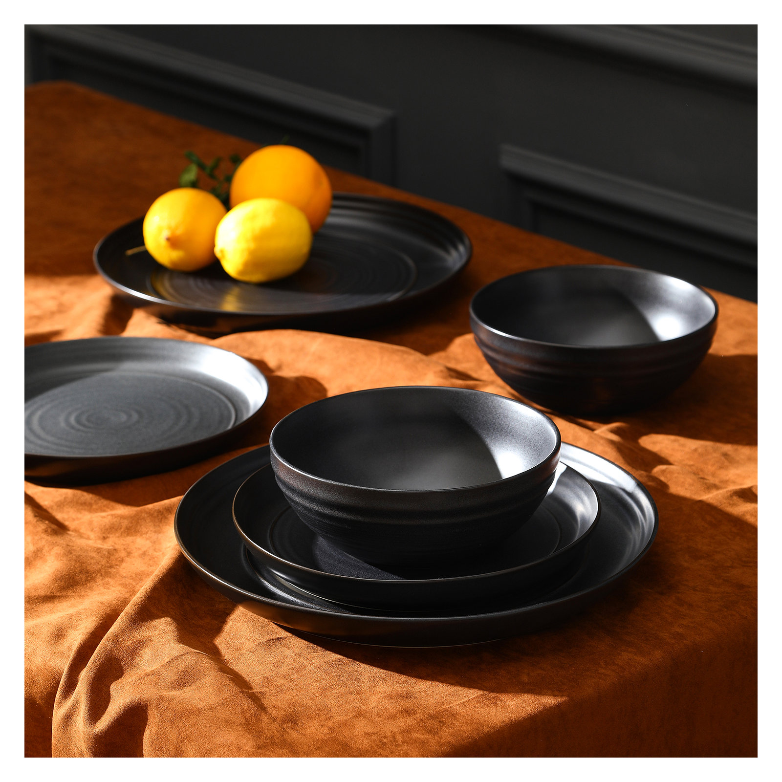Stone Lain Elio 12-Piece Dinnerware Set Stoneware, Black