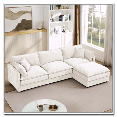 Modular L-Shaped Sectional Sofa with Movable Ottoman and Cloud-Like Comfort