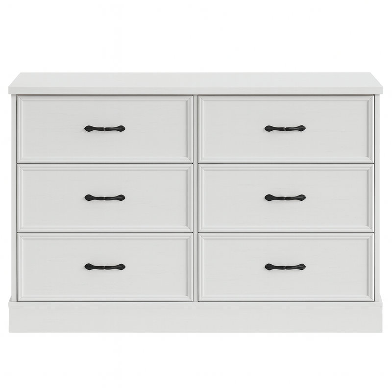 American Style Horizontal 6-Drawer Dresser in Antique White MDF