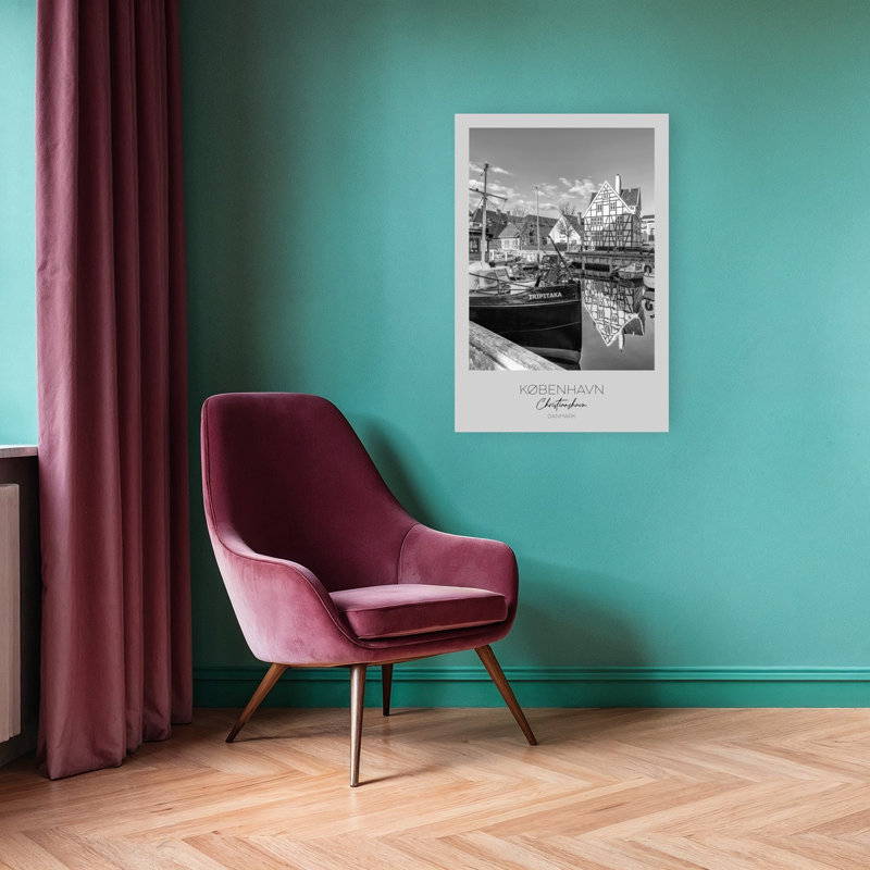 «Bateaux amarrés au canal», reproduction d'art rétro de la ville, H 36 po x l 24 po