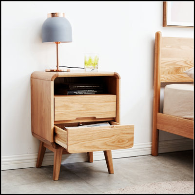 Pure Solid Wood Bedside Cabinet with Modern Simple Design, Oak Storage for Nordic Bedrooms, Durable and Stylish Beech Nightstand