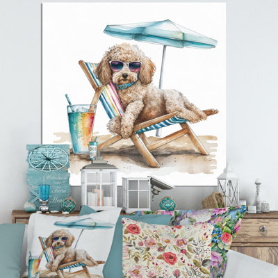 Chien sur une chaise à la plage IV - Art mural chien